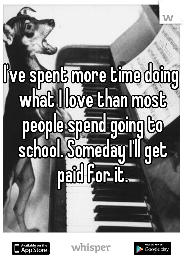 I've spent more time doing what I love than most people spend going to school. Someday I'll get paid for it.