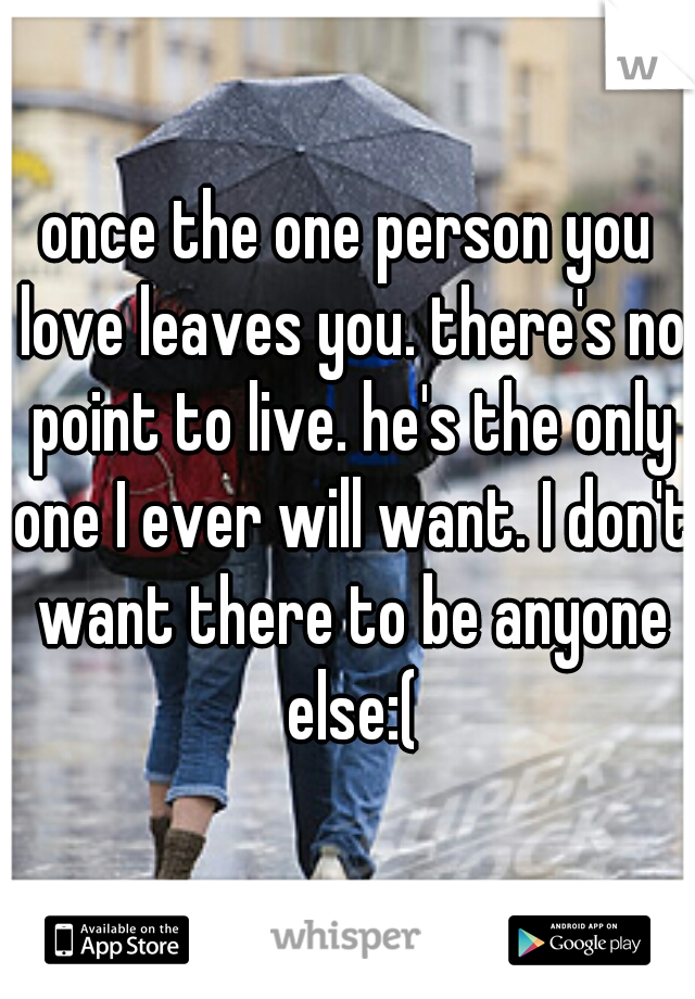 once the one person you love leaves you. there's no point to live. he's the only one I ever will want. I don't want there to be anyone else:(