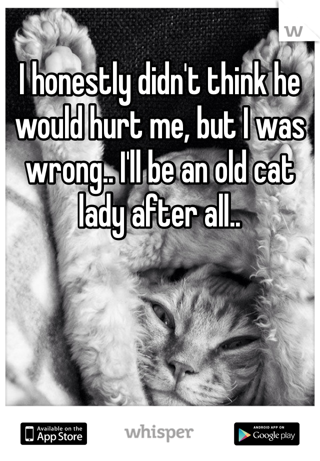 I honestly didn't think he would hurt me, but I was wrong.. I'll be an old cat lady after all..