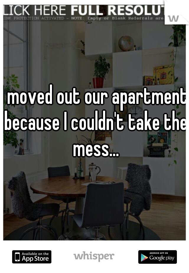 I moved out our apartment because I couldn't take the mess...