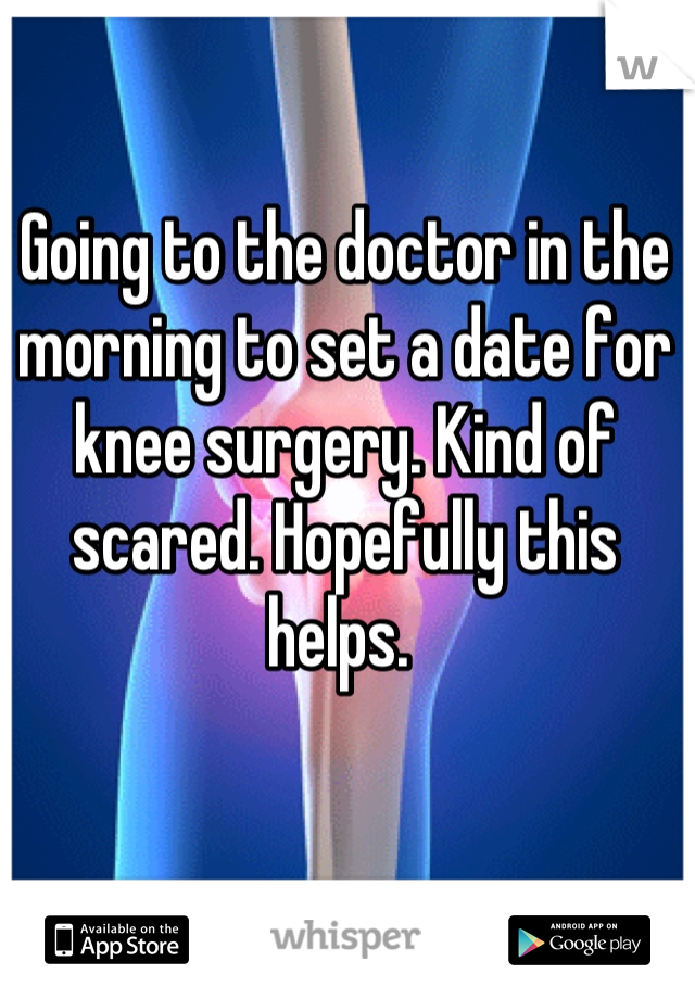 Going to the doctor in the morning to set a date for knee surgery. Kind of scared. Hopefully this helps. 