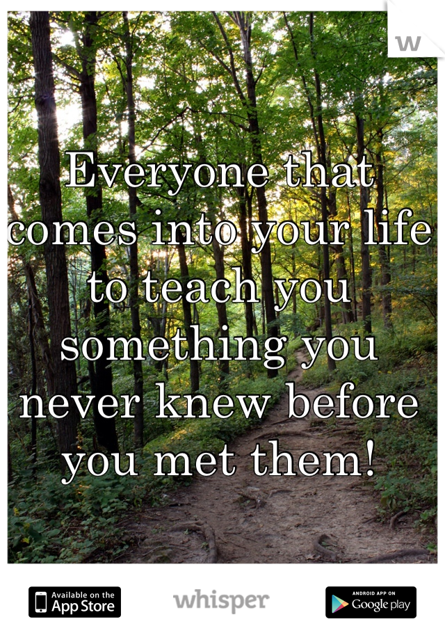 Everyone that comes into your life to teach you something you never knew before you met them! 