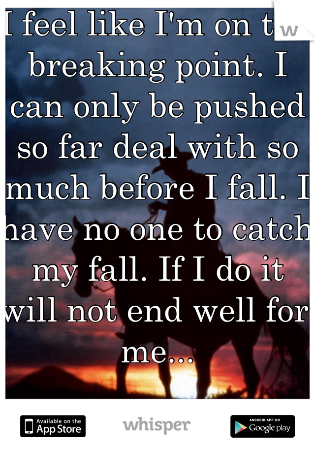 I feel like I'm on the breaking point. I can only be pushed so far deal with so much before I fall. I have no one to catch my fall. If I do it will not end well for me...
