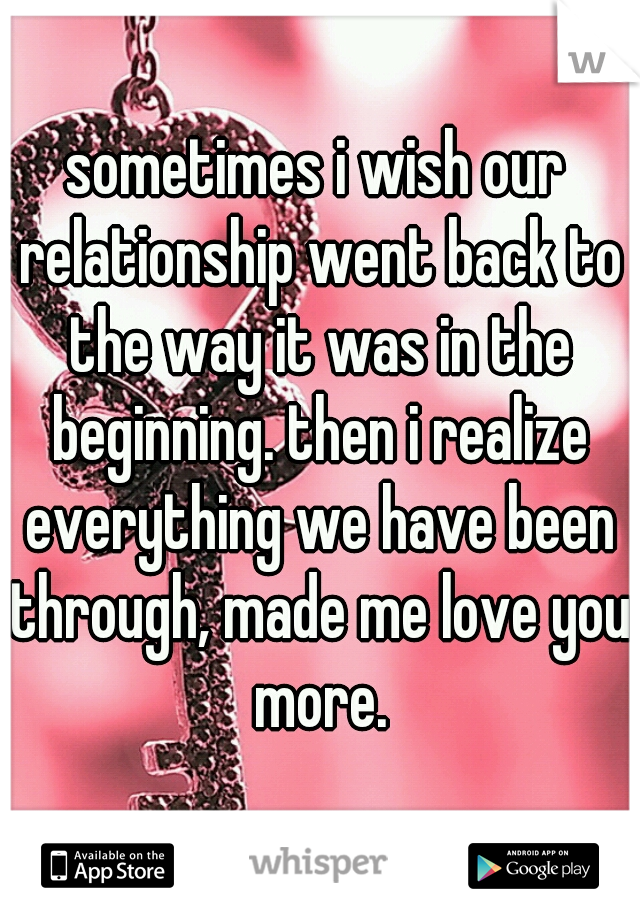 sometimes i wish our relationship went back to the way it was in the beginning. then i realize everything we have been through, made me love you more.