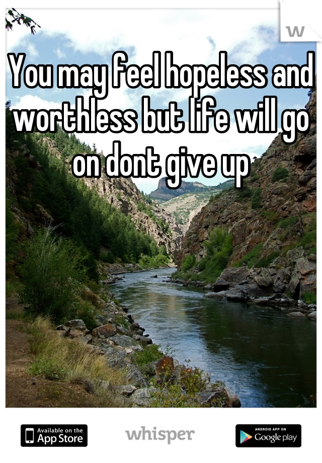 You may feel hopeless and worthless but life will go on dont give up