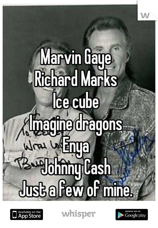 Marvin Gaye 
Richard Marks
Ice cube
Imagine dragons
Enya
Johnny Cash
Just a few of mine. 

