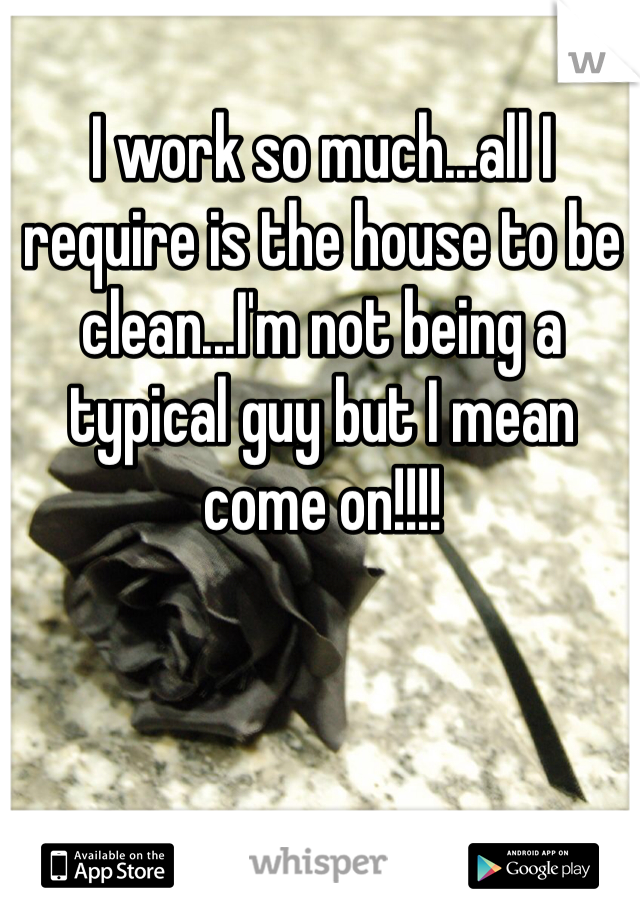 I work so much...all I require is the house to be clean...I'm not being a typical guy but I mean come on!!!!