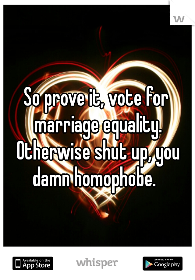 So prove it, vote for marriage equality. Otherwise shut up, you damn homophobe.  