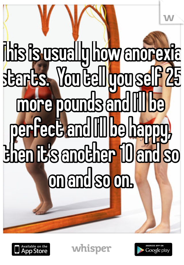 This is usually how anorexia starts.  You tell you self 25 more pounds and I'll be perfect and I'll be happy, then it's another 10 and so on and so on. 