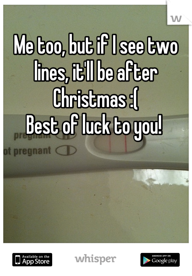 Me too, but if I see two lines, it'll be after Christmas :( 
Best of luck to you! 