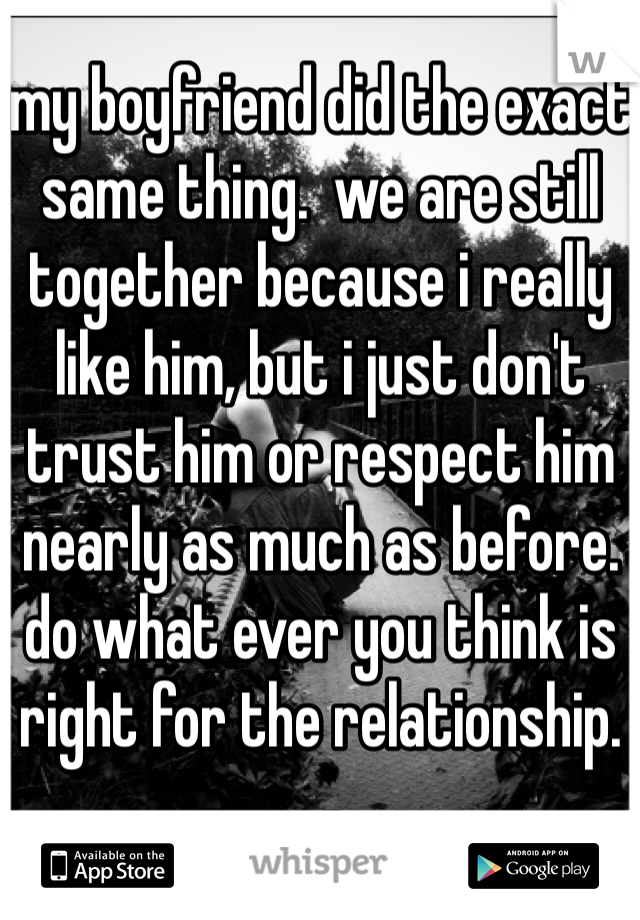 my boyfriend did the exact same thing.  we are still together because i really like him, but i just don't trust him or respect him nearly as much as before. do what ever you think is right for the relationship. 