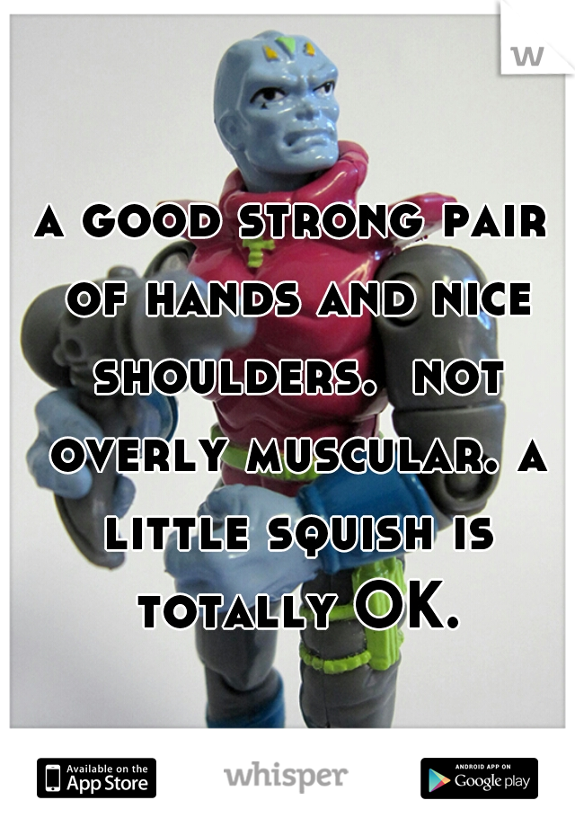 a good strong pair of hands and nice shoulders.  not overly muscular. a little squish is totally OK.
