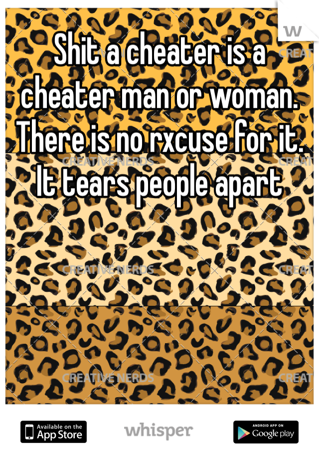 Shit a cheater is a cheater man or woman. There is no rxcuse for it. It tears people apart