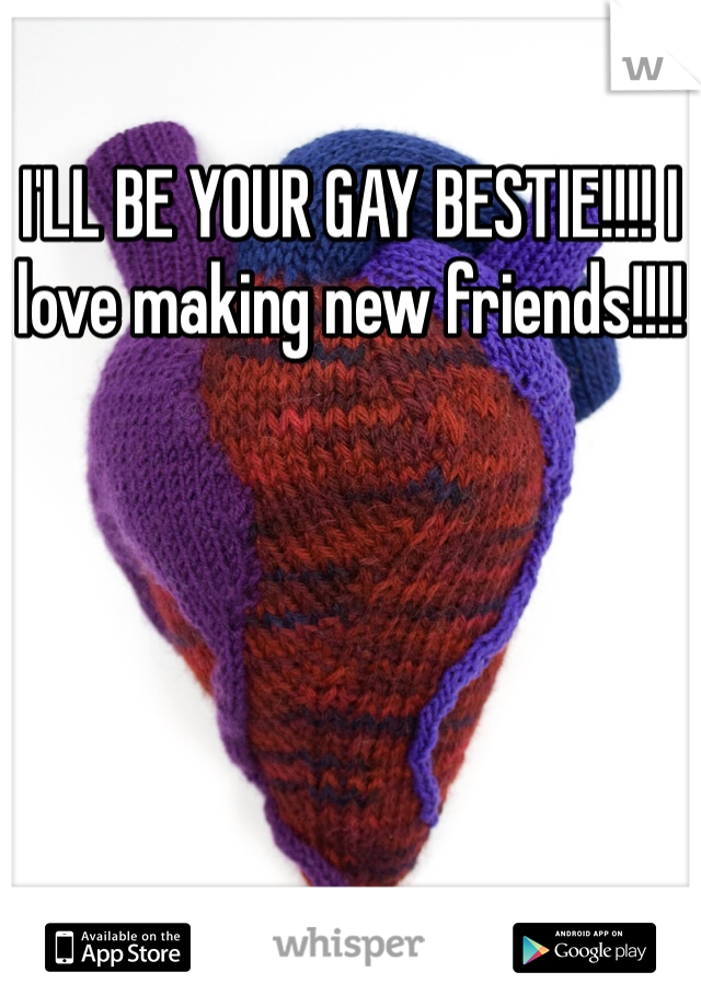 I'LL BE YOUR GAY BESTIE!!!! I love making new friends!!!!