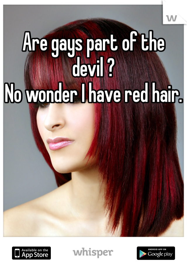 Are gays part of the devil ?
No wonder I have red hair. 