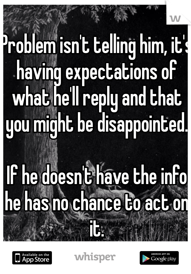 Problem isn't telling him, it's having expectations of what he'll reply and that you might be disappointed.

If he doesn't have the info he has no chance to act on it.