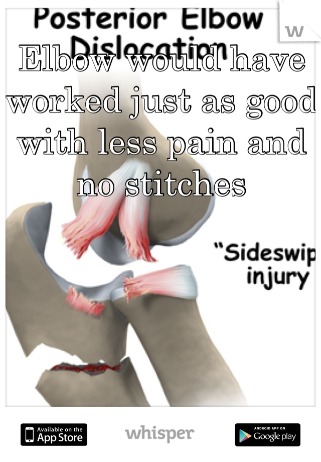 Elbow would have worked just as good with less pain and no stitches