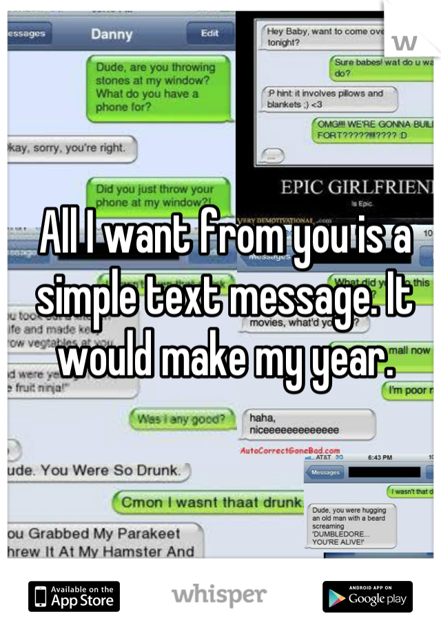All I want from you is a simple text message. It would make my year.