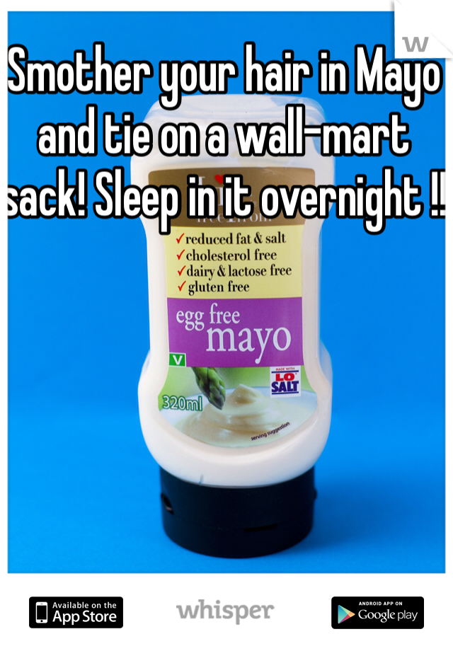 Smother your hair in Mayo and tie on a wall-mart sack! Sleep in it overnight !! 