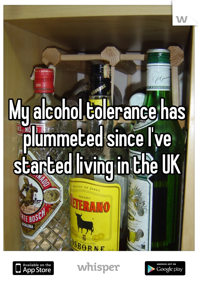 My alcohol tolerance has plummeted since I've started living in the UK