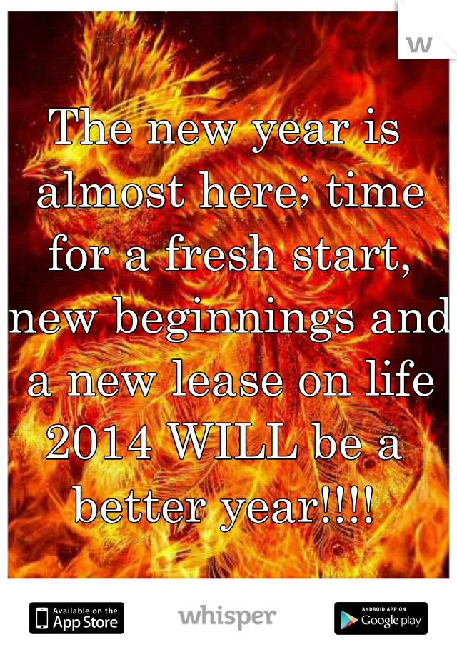 The new year is almost here; time for a fresh start, new beginnings and a new lease on life
2014 WILL be a better year!!!! 