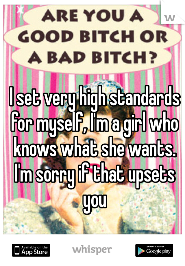 I set very high standards for myself, I'm a girl who knows what she wants. I'm sorry if that upsets you 