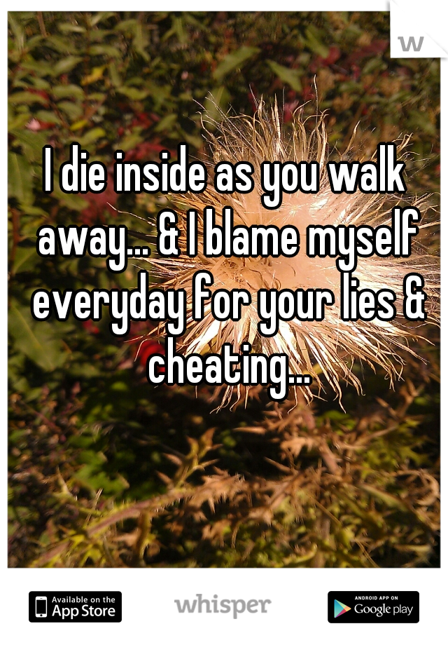I die inside as you walk away... & I blame myself everyday for your lies & cheating...