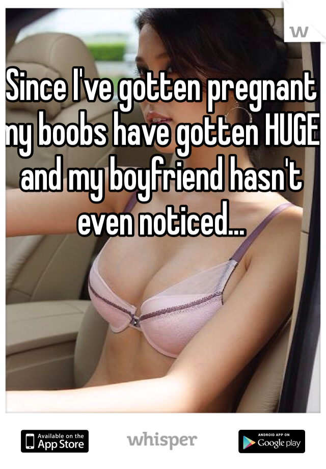 Since I've gotten pregnant my boobs have gotten HUGE and my boyfriend hasn't even noticed...