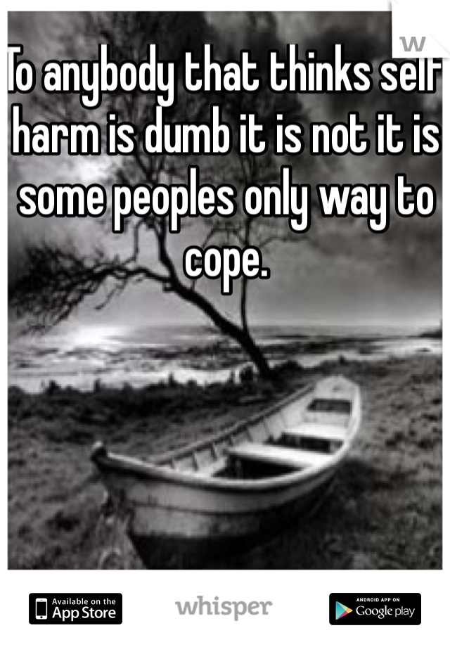 To anybody that thinks self harm is dumb it is not it is some peoples only way to cope. 