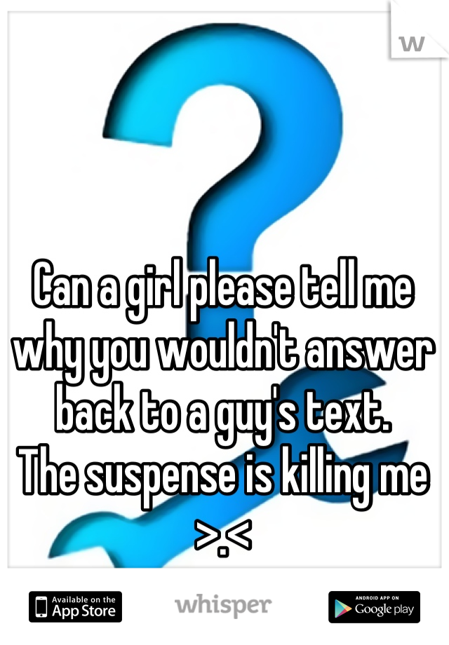 Can a girl please tell me why you wouldn't answer back to a guy's text.
The suspense is killing me >.<