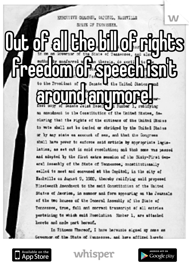 Out of all the bill of rights freedom of speech isn't around anymore!
