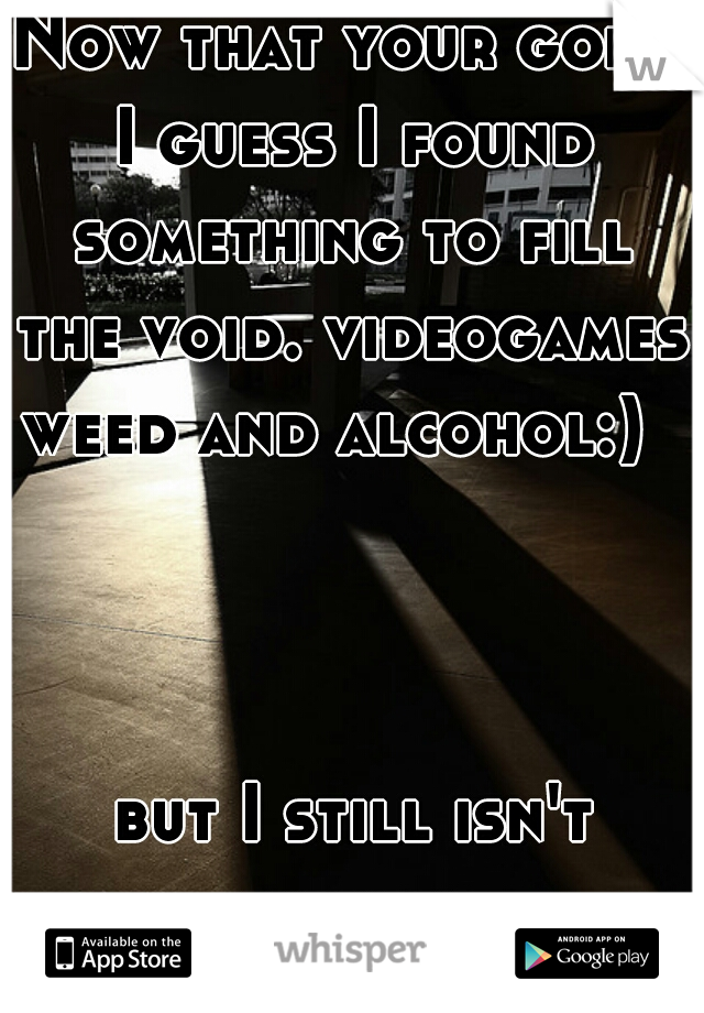 Now that your gone I guess I found something to fill the void. videogames weed and alcohol:)     
                                                               but I still isn't enough .... 

