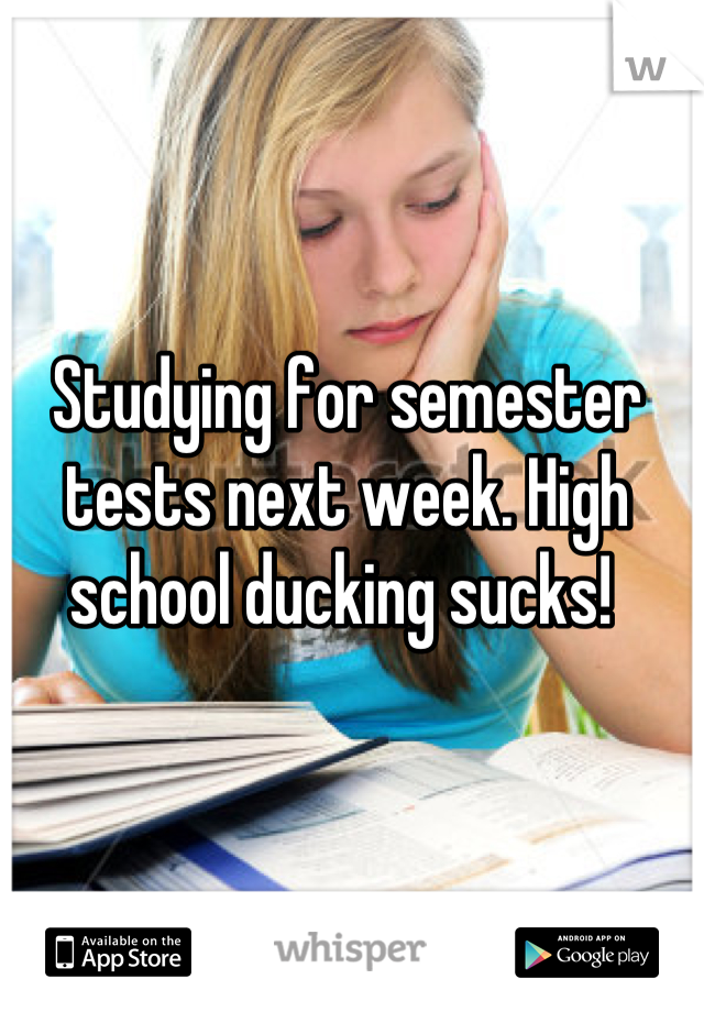 Studying for semester tests next week. High school ducking sucks! 
