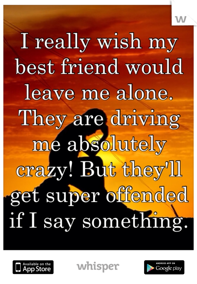 I really wish my best friend would leave me alone. They are driving me absolutely crazy! But they'll get super offended if I say something. 