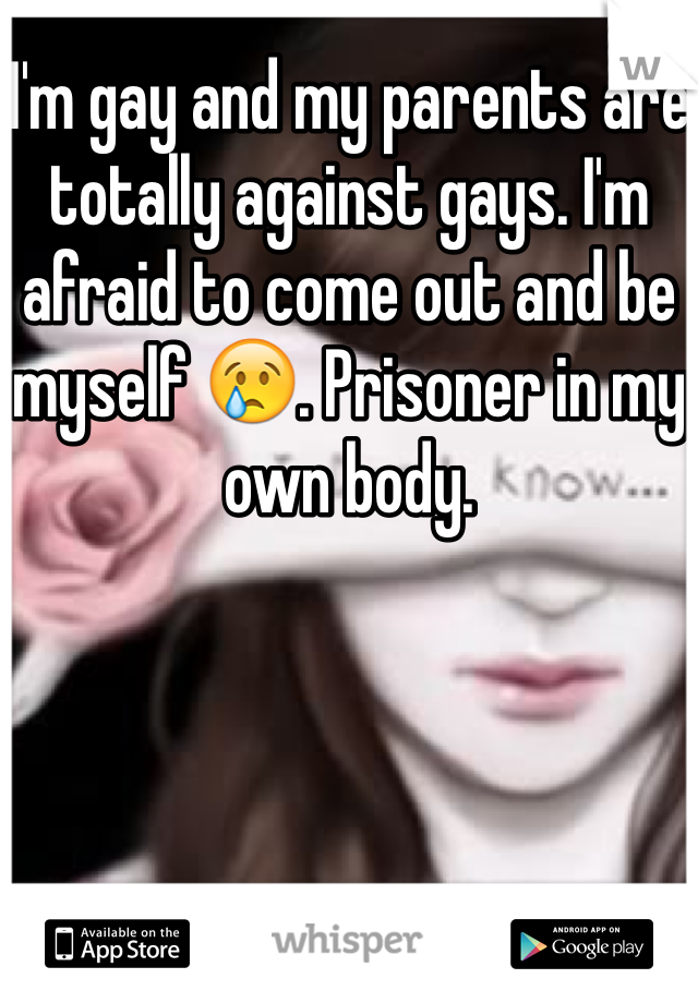 I'm gay and my parents are totally against gays. I'm afraid to come out and be myself 😢. Prisoner in my own body. 