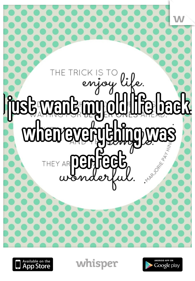 I just want my old life back. when everything was perfect