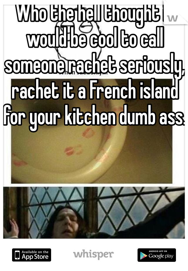 Who the hell thought it would be cool to call someone rachet seriously, rachet it a French island for your kitchen dumb ass.