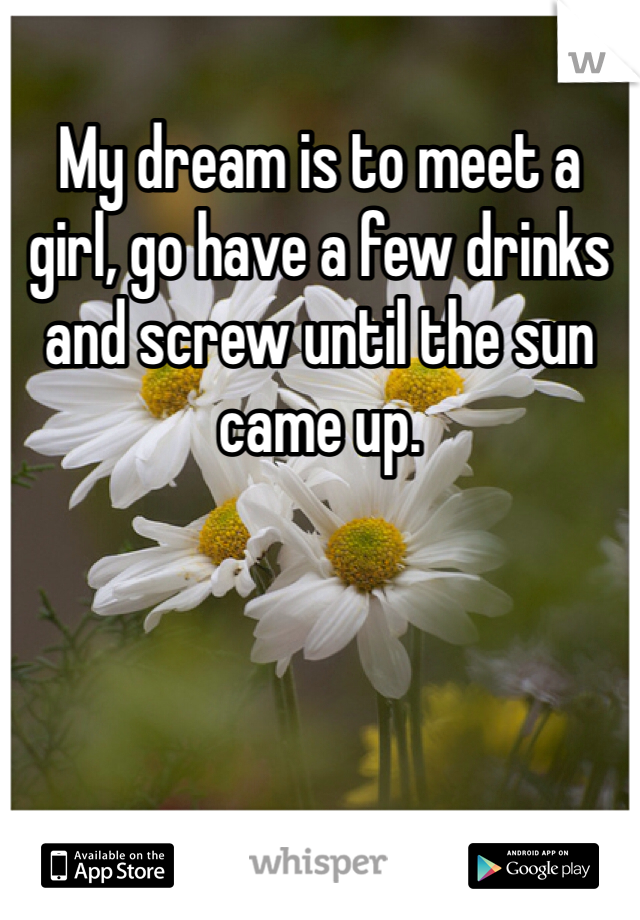 My dream is to meet a girl, go have a few drinks and screw until the sun came up. 