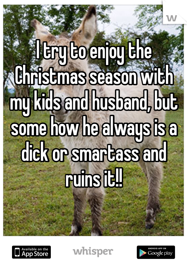 I try to enjoy the Christmas season with my kids and husband, but some how he always is a dick or smartass and ruins it!! 