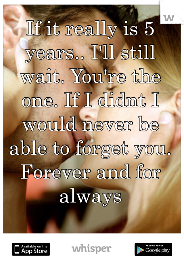 If it really is 5 years.. I'll still wait. You're the one. If I didnt I would never be able to forget you. Forever and for always 