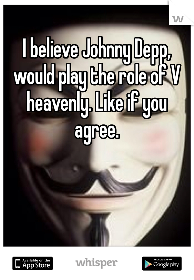 I believe Johnny Depp, would play the role of V heavenly. Like if you agree. 