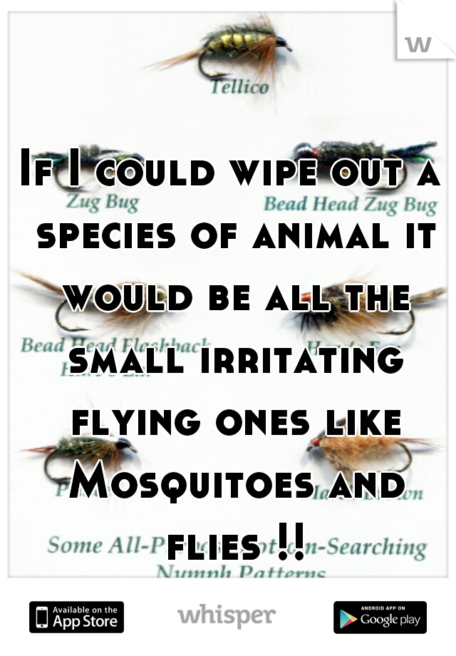 If I could wipe out a species of animal it would be all the small irritating flying ones like Mosquitoes and flies !! 