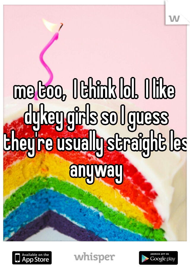 me too,  I think lol.  I like dykey girls so I guess they're usually straight les anyway