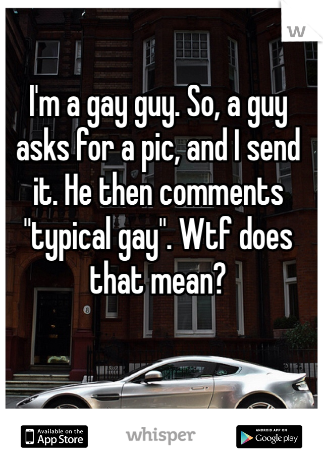 I'm a gay guy. So, a guy asks for a pic, and I send it. He then comments "typical gay". Wtf does that mean? 