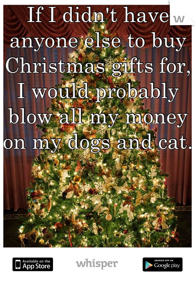 If I didn't have anyone else to buy Christmas gifts for, I would probably blow all my money on my dogs and cat. 