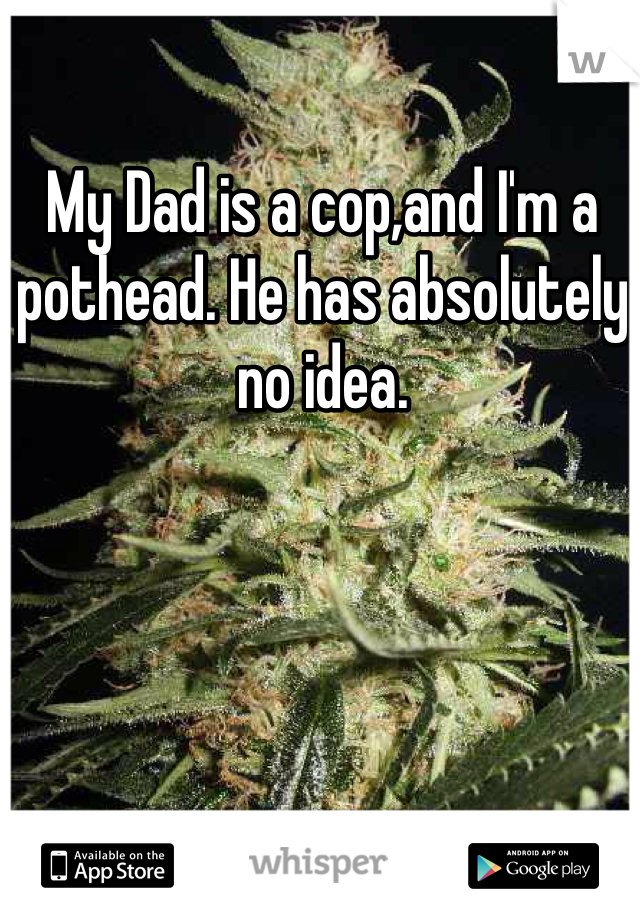 My Dad is a cop,and I'm a pothead. He has absolutely no idea.