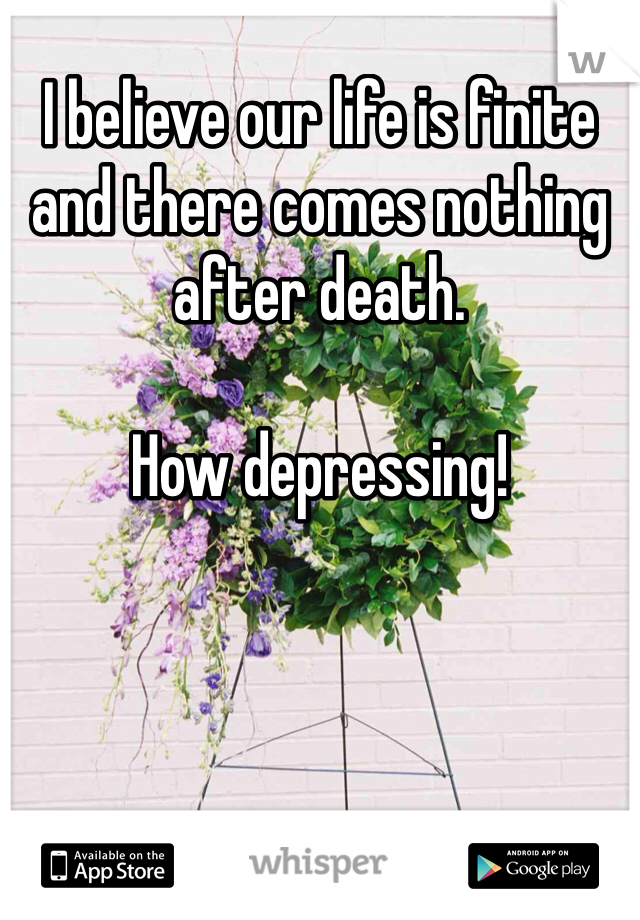 I believe our life is finite and there comes nothing after death.

How depressing!