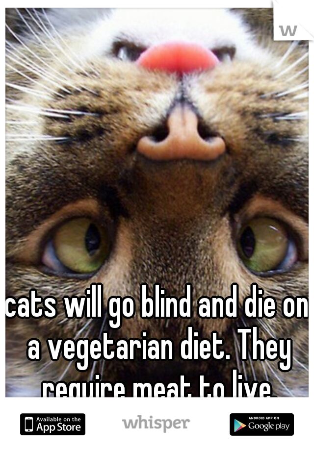 cats will go blind and die on a vegetarian diet. They require meat to live.