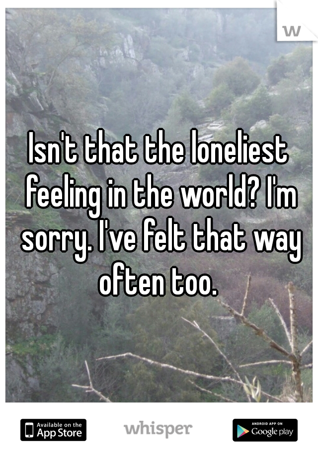 Isn't that the loneliest feeling in the world? I'm sorry. I've felt that way often too. 