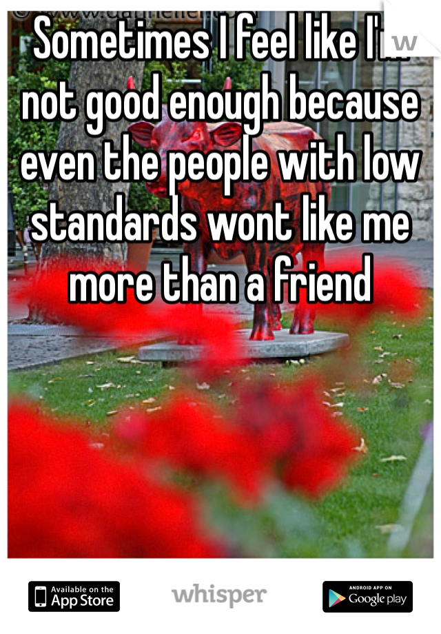 Sometimes I feel like I'm not good enough because even the people with low standards wont like me more than a friend 